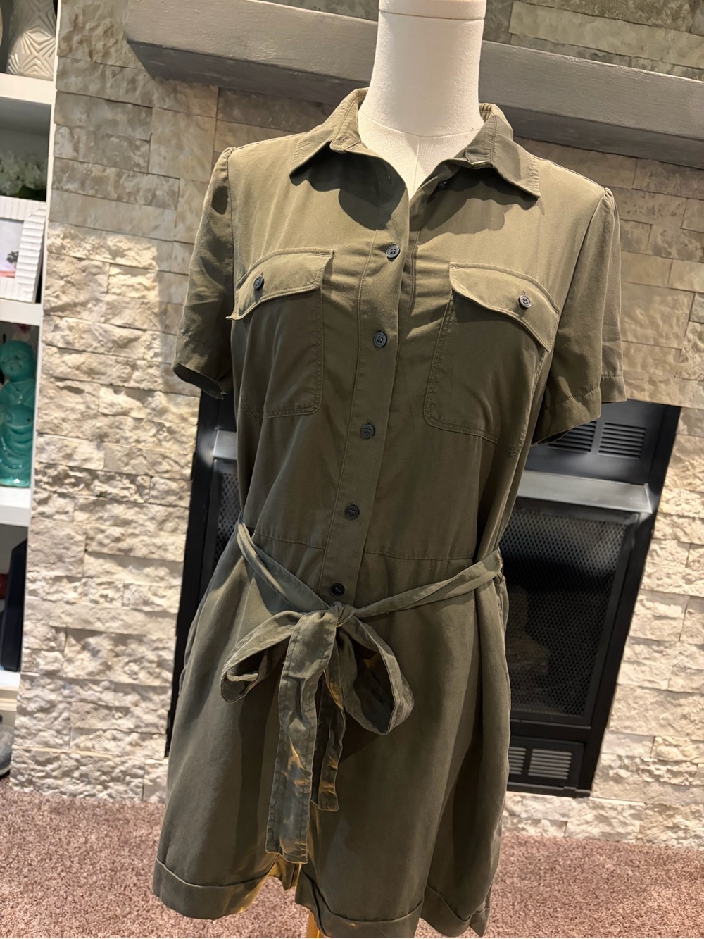 LOFT Olive Shorts Romper with Waist Tie - Size 6